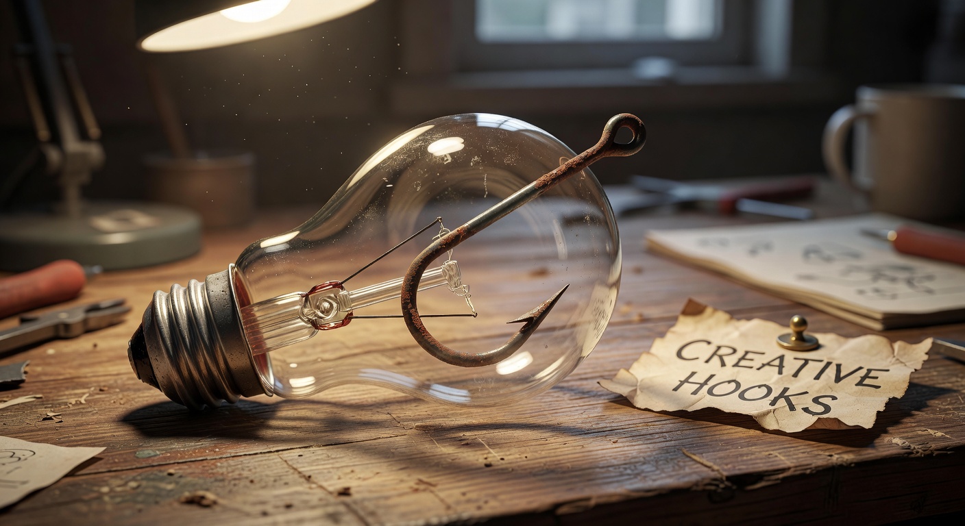Creative lightbulb concept representing hook ideation and A/B testing innovation