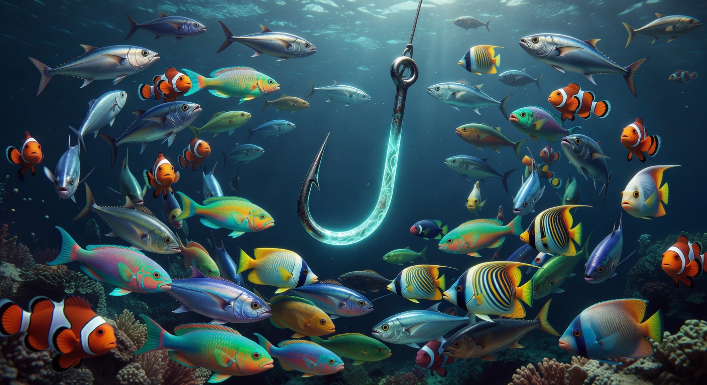 Fishing hook as a visual metaphor for content hooks and the art of capturing attention from the first moment